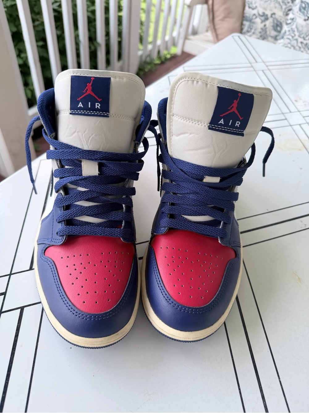Air Jordan men’s ' High-Top Sneakers in Navy/Red/Cream